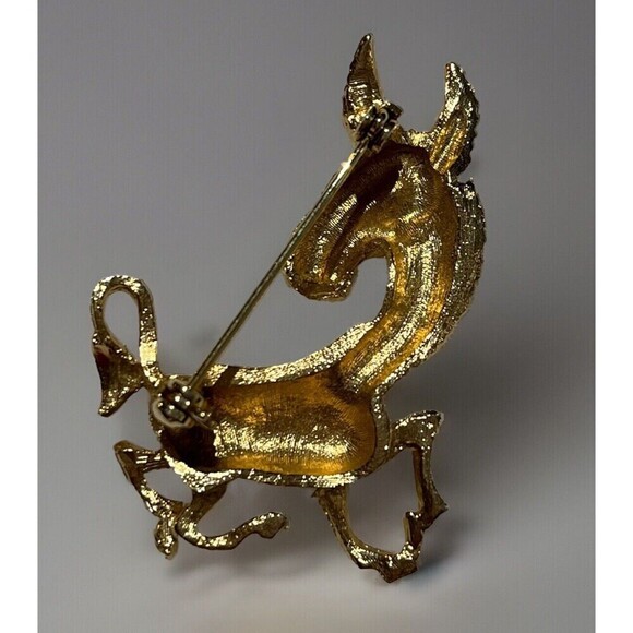 Vintage Figural Donkey/Burro/Mule gold-tone brooch W/ Garnet Eye Democrat - Picture 3 of 6